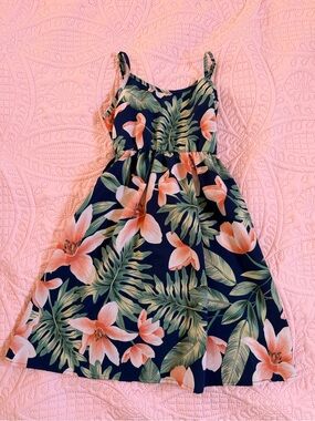 PatPat Navy Sundress with Peach Floral Print - Girls